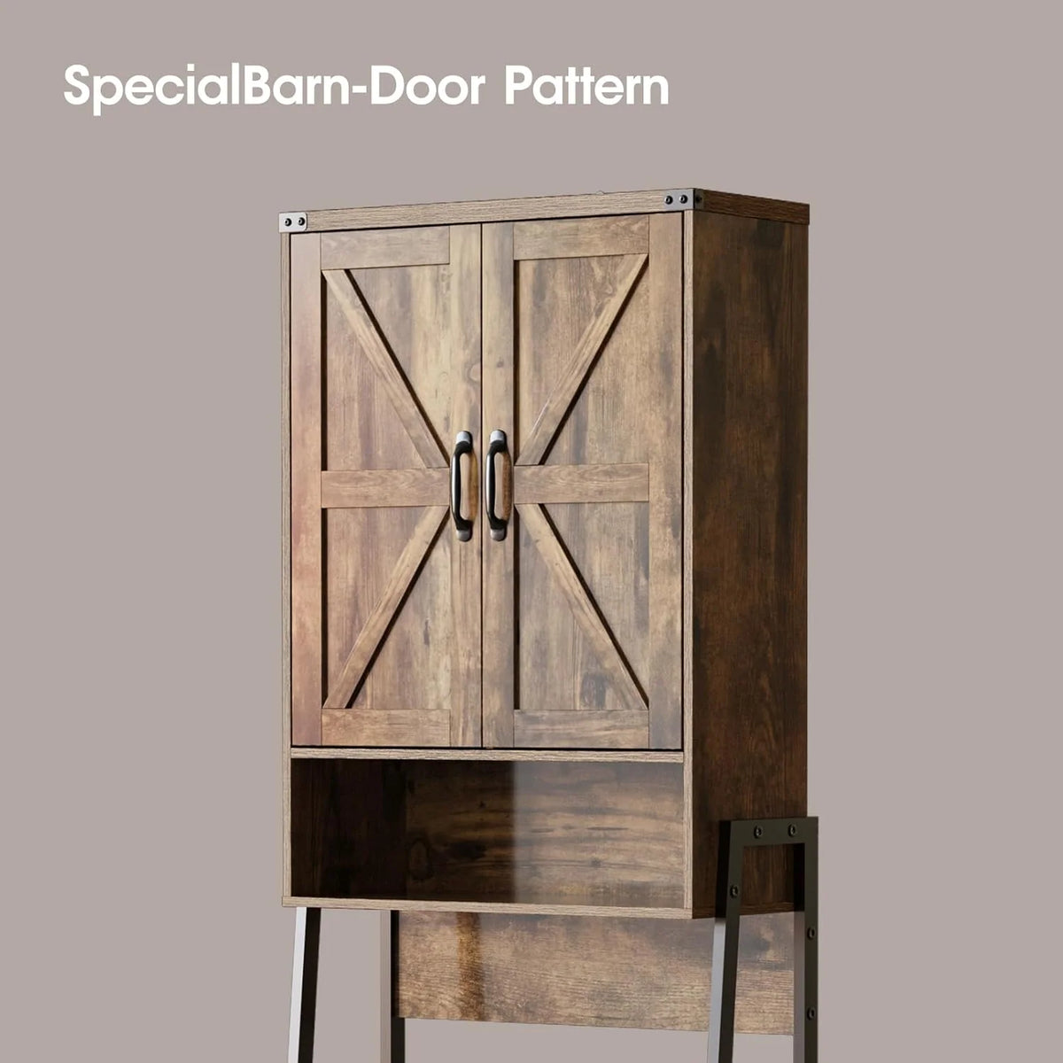 Vabches Over The Toilet Storage Cabinet, 68" H Farmhouse Freestanding Bathroom Storage Organizer with Double Doors & Storage Shelves