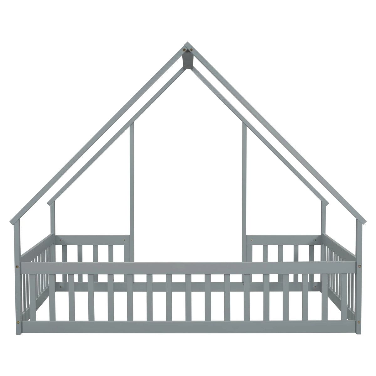 Bellemave Twin Size Floor Bed Frame, Wooden House Bed Twin Size with Fence, Montessori Bed with Guardrails for Bedroom (White)