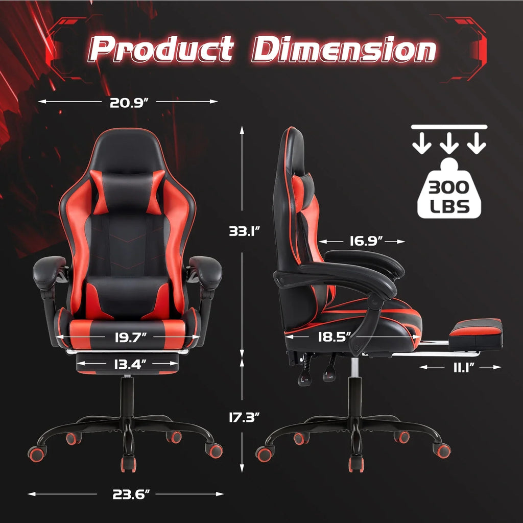 Lacoo PU Leather Gaming Chair Massage Ergonomic Gamer Chair Height Adjustable Computer Chair with Footrest & Lumbar Support, White