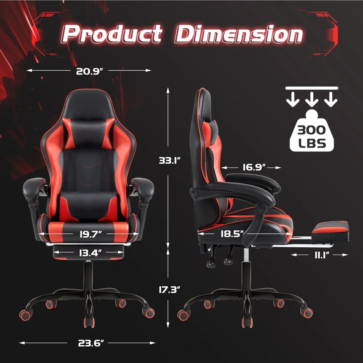 Lacoo PU Leather Gaming Chair Massage Ergonomic Gamer Chair Height Adjustable Computer Chair with Footrest & Lumbar Support, White