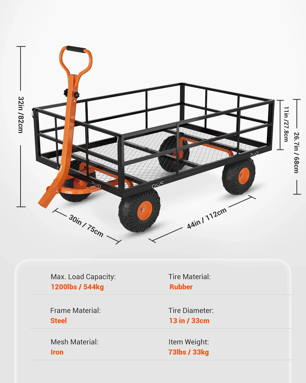 Heavy Duty Steel Garden Cart, Garden Wagon Cart on Wheels, Outdoor Metal Yard Utility Wagon Carts w/Adjustable Handle & Removable Sides(Convert to Flatbed)