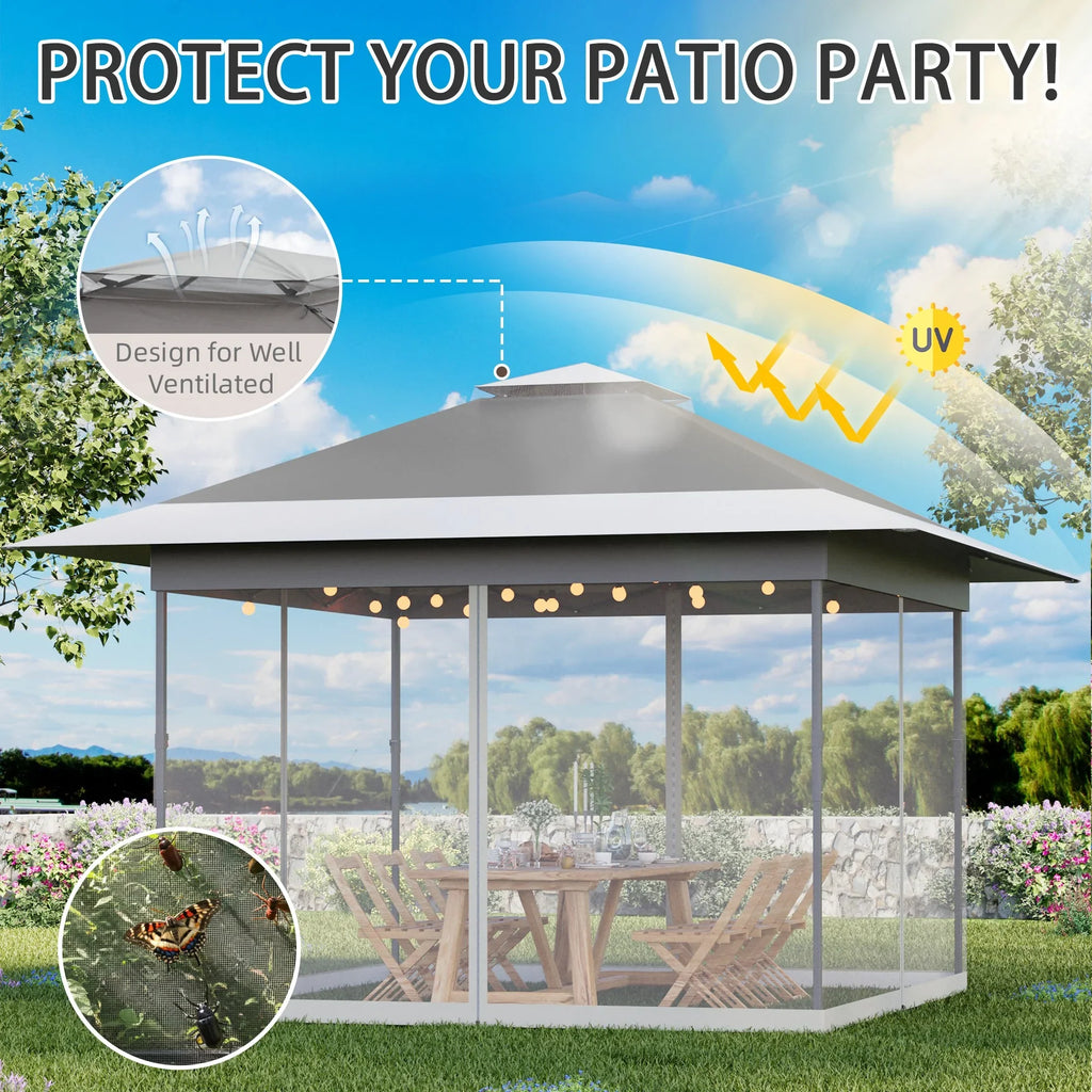 Bezseller 11x11 Pop up Gazebo, Outdoor Waterproof Canopy Tent with Mosquito Netting for Outdoors, Khaki