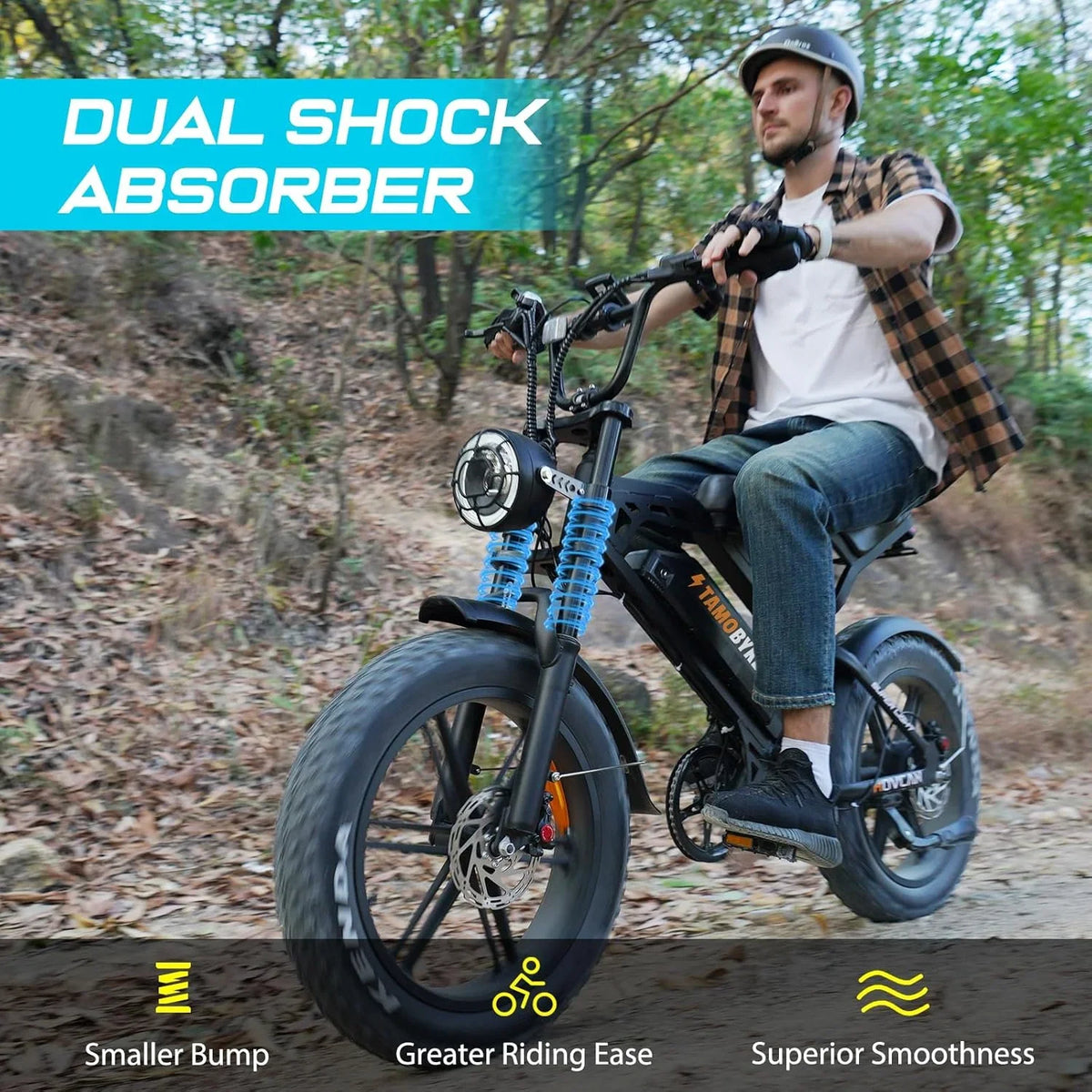 Tamobyke Electric Bike for Adults,Peak 1500W 28mph Mountain Ebike,48V 15.6AH 20" Fat Tire Electric Bicycle Full Suspension UL2849
