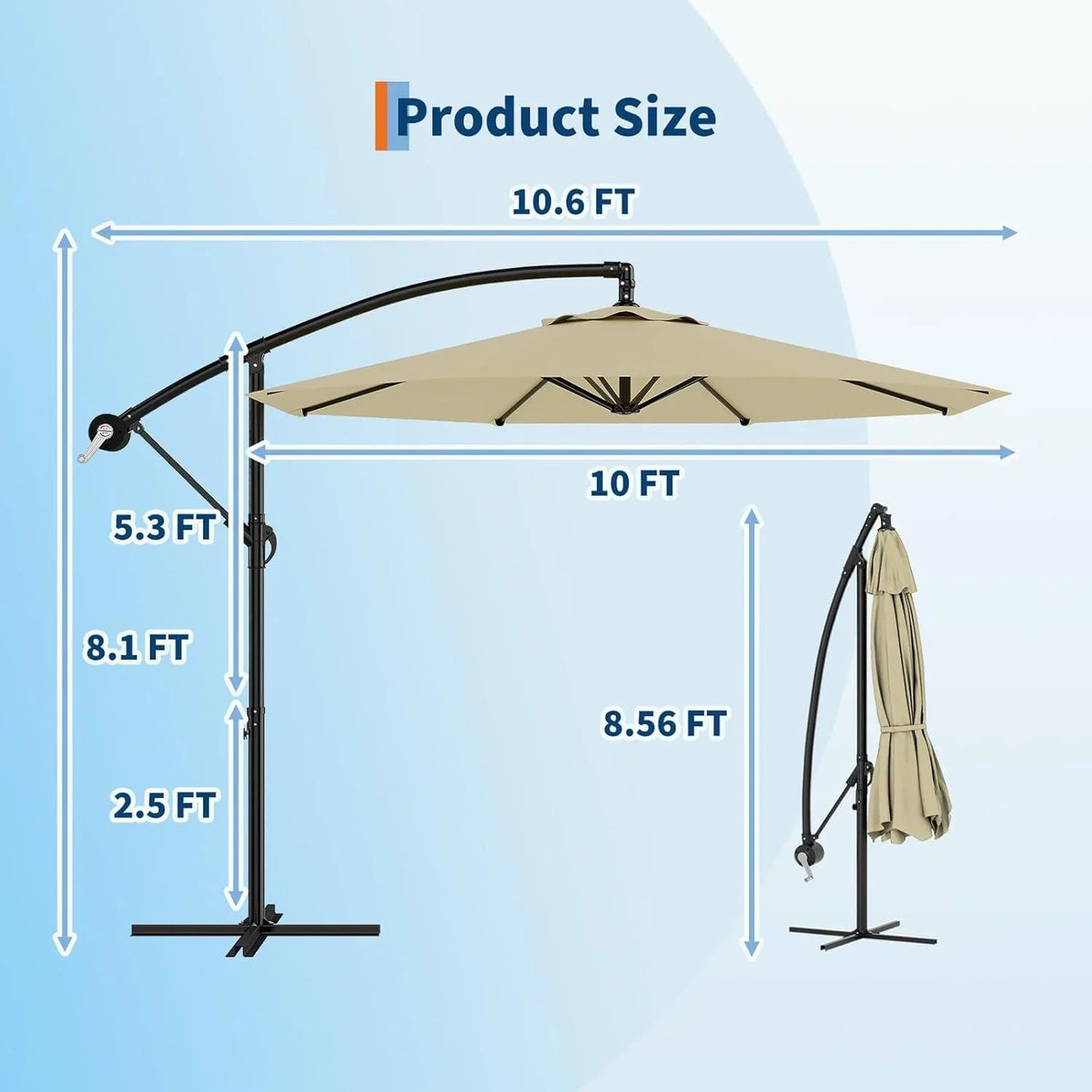 Emorefun Cantilever Umbrella, 10ft Heavy Duty Patio Umbrella with Easy Lift & Tilt Adjustment, Large Outdoor Umbrella for Deck Pool Garden Backyard, Navy Blue