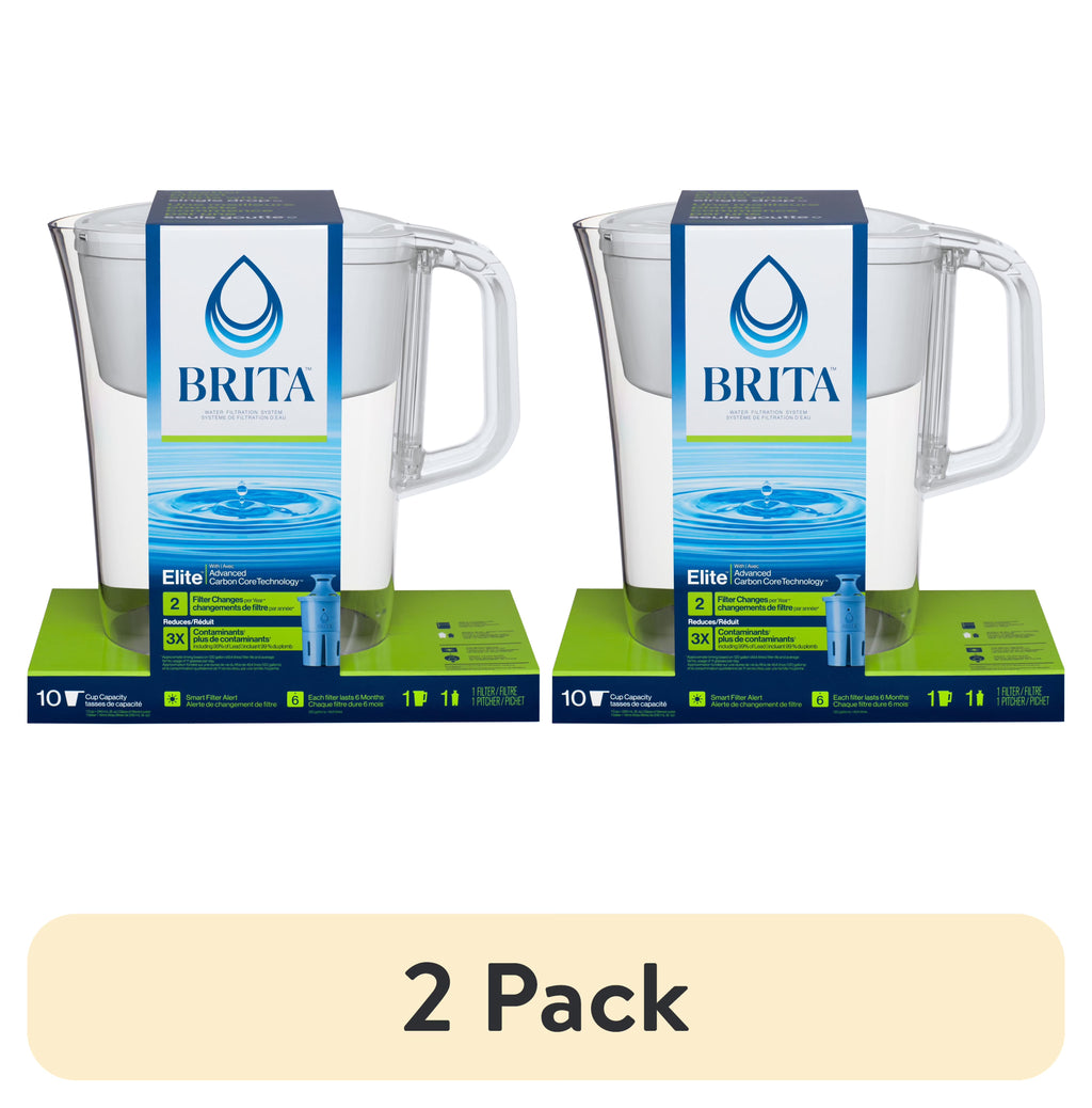 (2 pack) Brita Large 10 Cup White Tahoe Water Filter Pitcher with 1 Brita Elite Filter