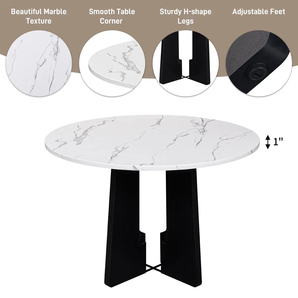 EUROCO 5-Piece Round Dining Table Set for 4, 43.3'' Kitchen Room Table with 4 Upholstered Chairs and Solid Wood Frame,Kitchen Table Set for Home Living Dining Room, Grey & Black