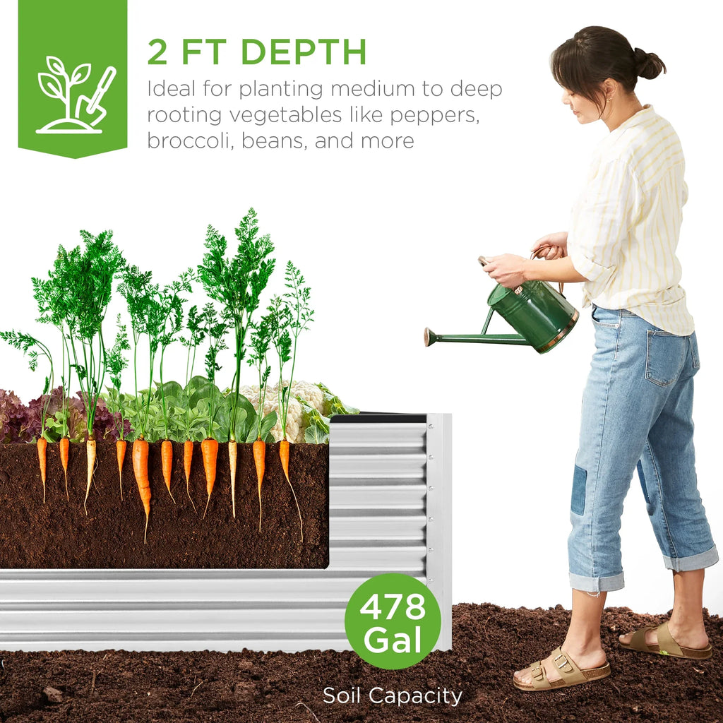 Best Choice Products 8x4x2ft Outdoor Metal Raised Garden Bed, Planter Box for Vegetables, Flowers, Herbs - Gray