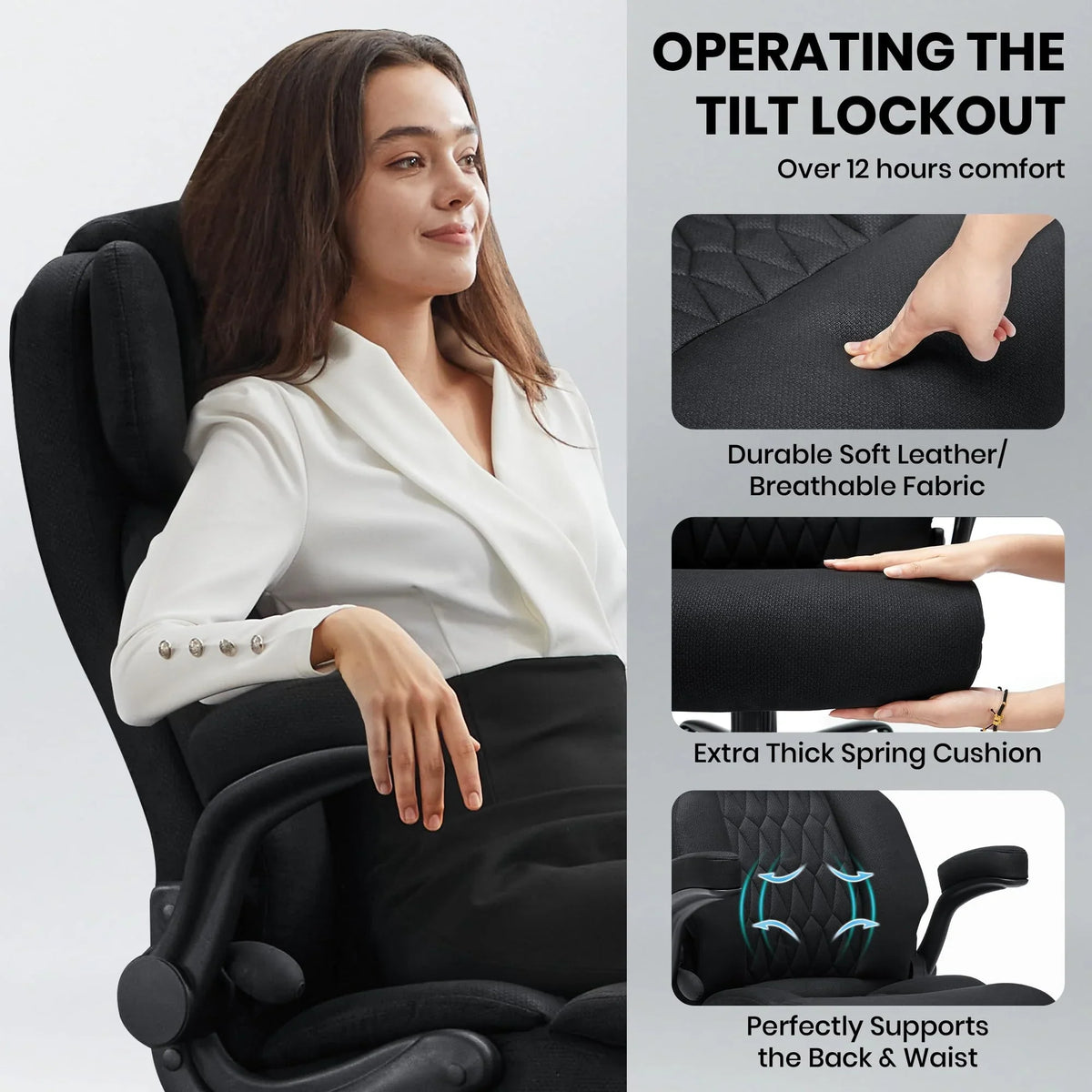 Ninecer 500lbs Big and Tall Office Chair with Inflatable Lumbar Support, Ergonomic Executive Desk Chair with Extra Wide Seat, Adjustable Height Computer Chair, Heavy Duty Leather Office Chair, Black