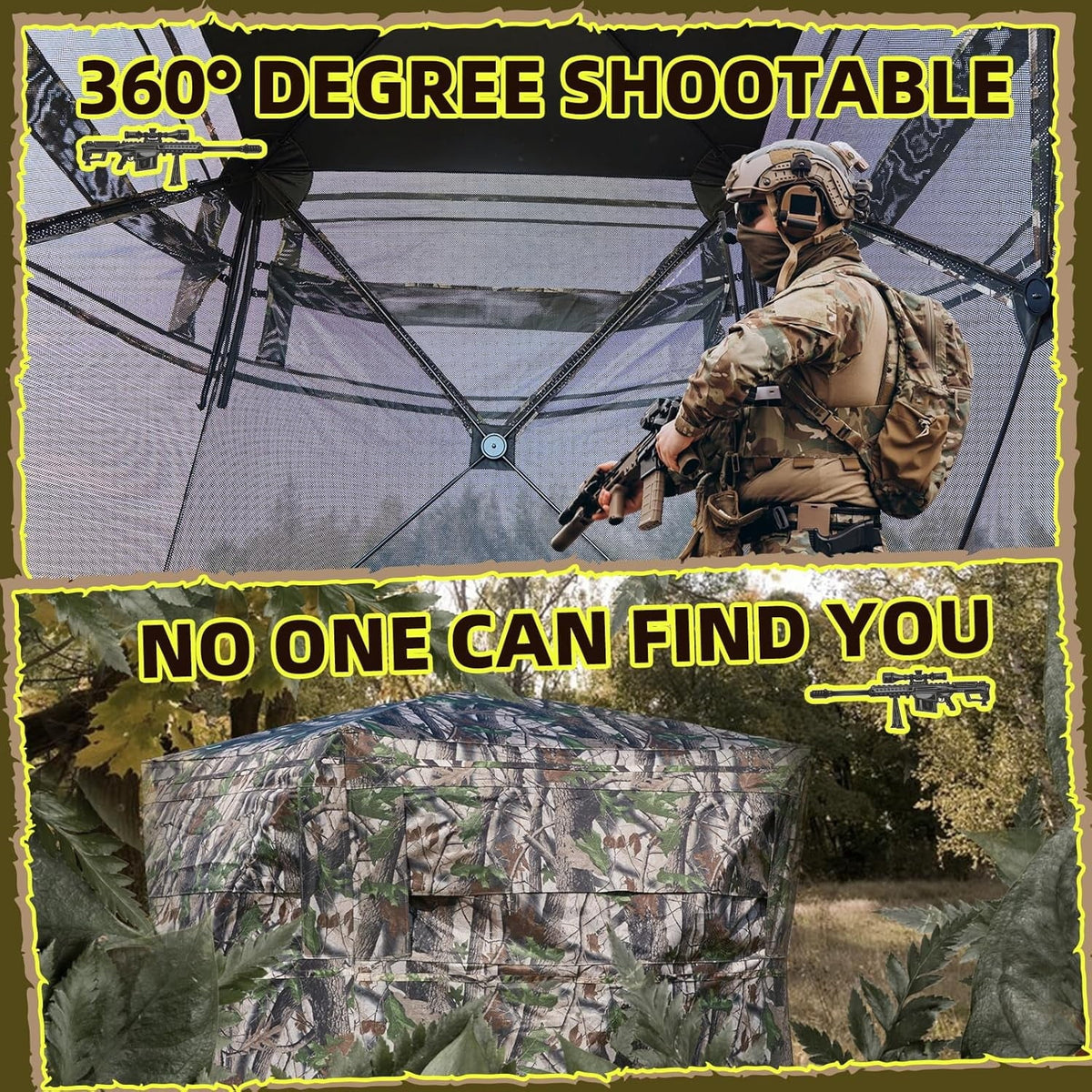 Erommy 360° Camouflage Hunting Blind, Durable and Waterproof with Spacious Interior and Ventilation for 3 People