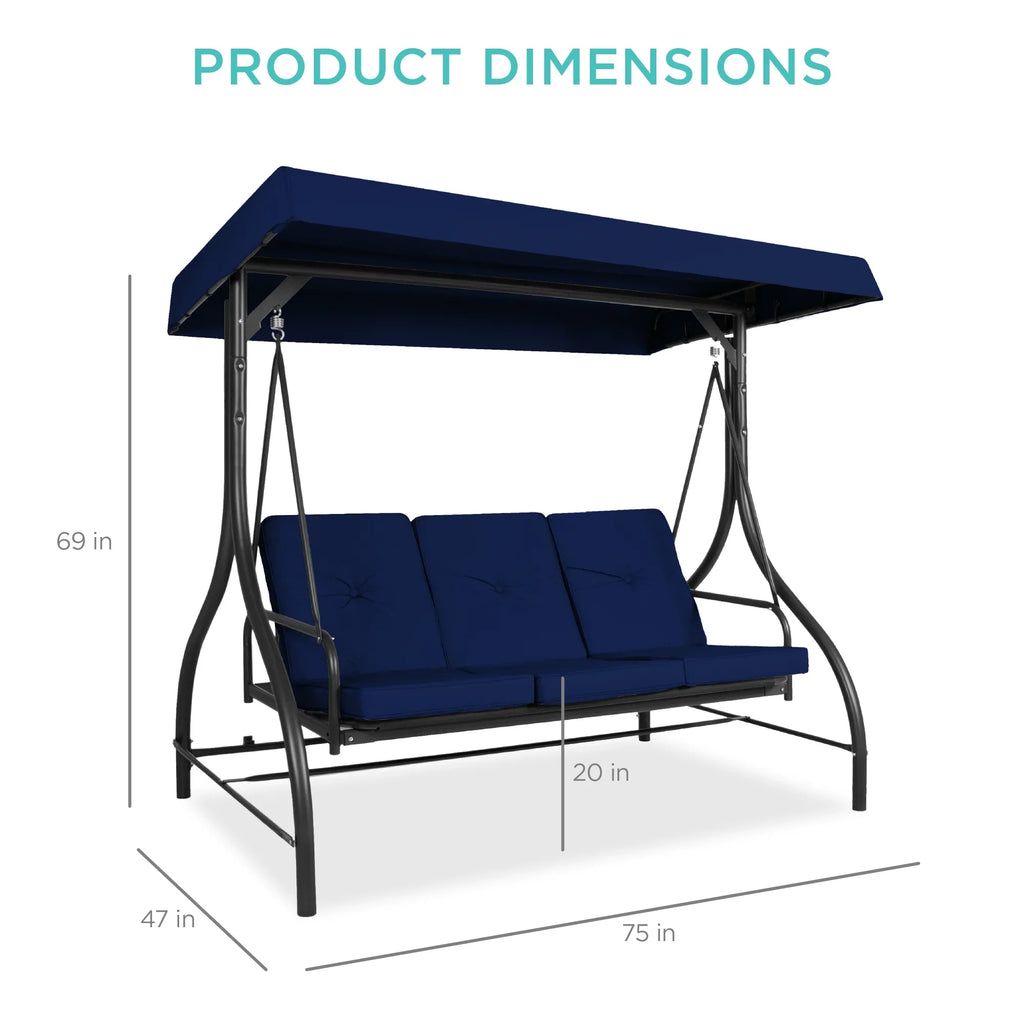 Best Choice Products 3-Seat Outdoor Converting Canopy Swing Glider Patio Hammock w/ Removable Cushions - Burgundy