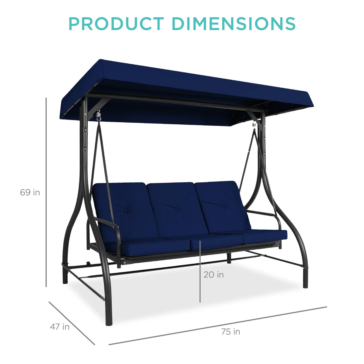 Best Choice Products 3-Seat Outdoor Converting Canopy Swing Glider Patio Hammock w/ Removable Cushions - Burgundy