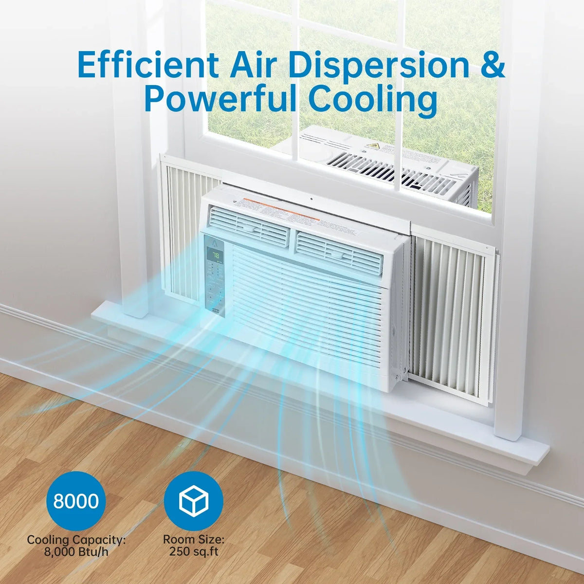 Window AC Unit 6000 BTU, Efficient Cooling Window Air Conditioner with Remote and App Control, Window-Mounted Room Air Conditioner for Rooms up to 250 Sq.ft, 3 Fan Speeds, Easy Install Kits