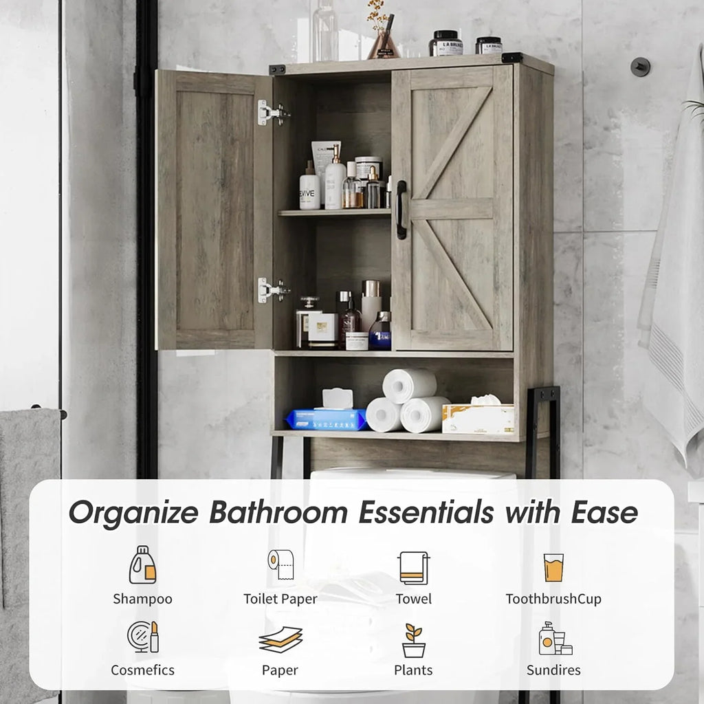Vabches Over The Toilet Storage Cabinet, 68" H Farmhouse Freestanding Bathroom Storage Organizer with Double Doors & Storage Shelves