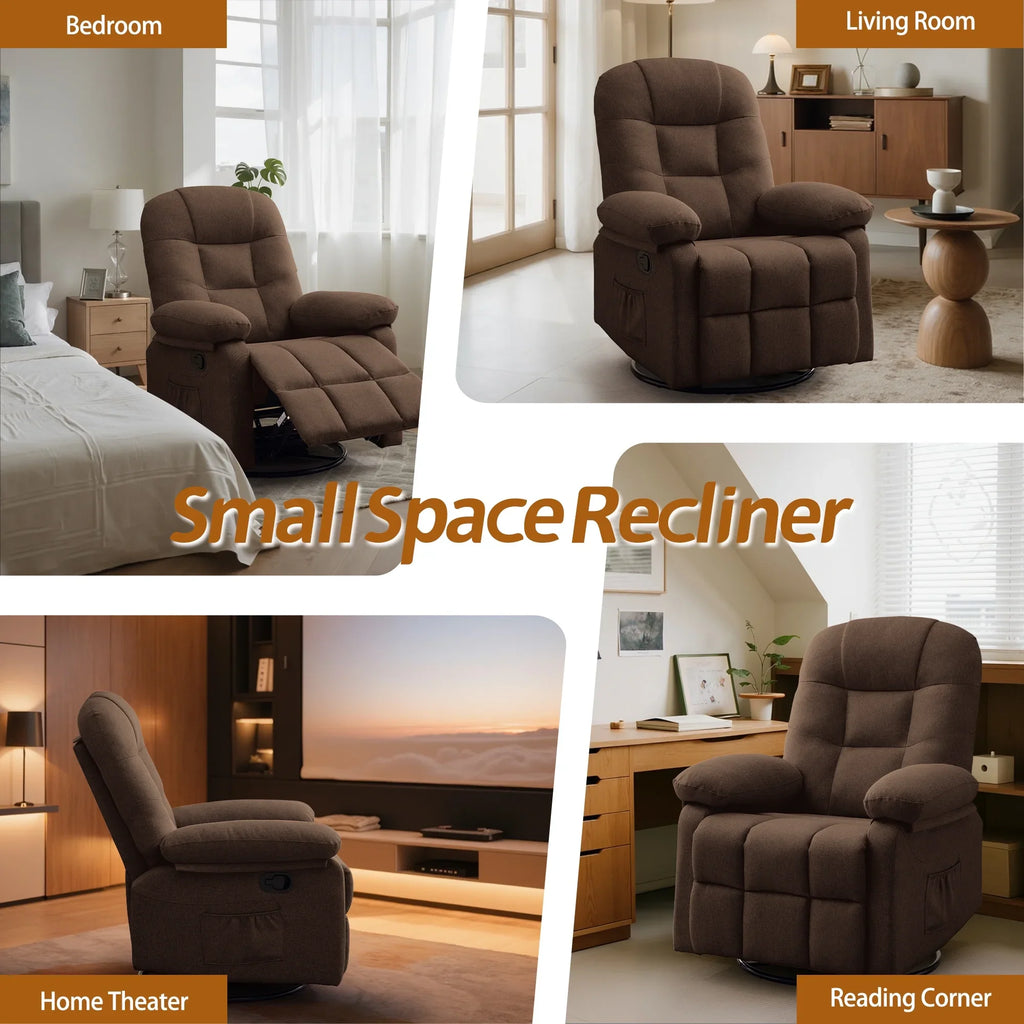 Korser Manual Swivel Rocker Recliner Chair for Living Room,Small Recliner Sofa for Small Spaces,Linen Fabric,Dark Black