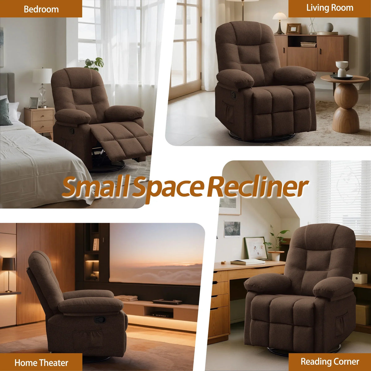 Korser Manual Swivel Rocker Recliner Chair for Living Room,Small Recliner Sofa for Small Spaces,Linen Fabric,Dark Black