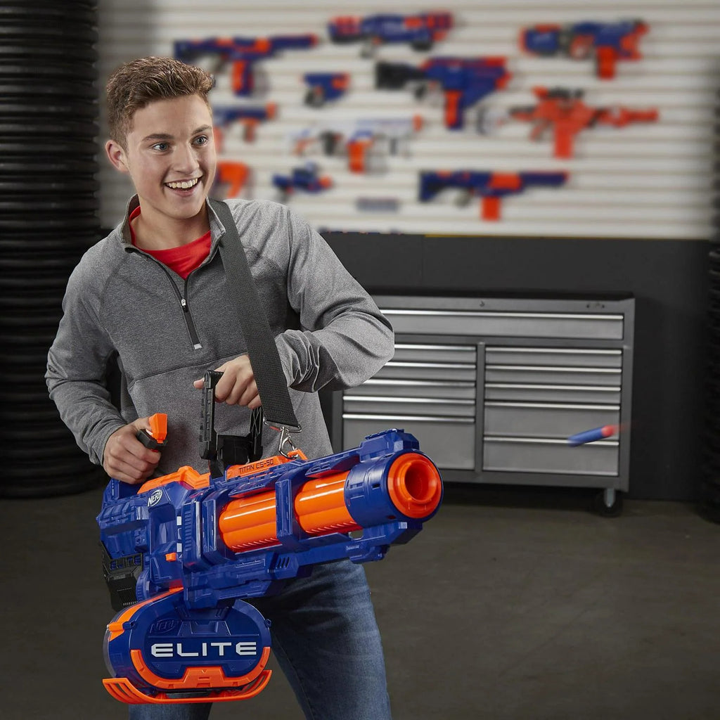 Nerf Elite Titan CS-50 Toy Blaster Fully Motorized 50 Dart Drum 50 Official Elite Dart Spinning Barrel. For Teens and Adults