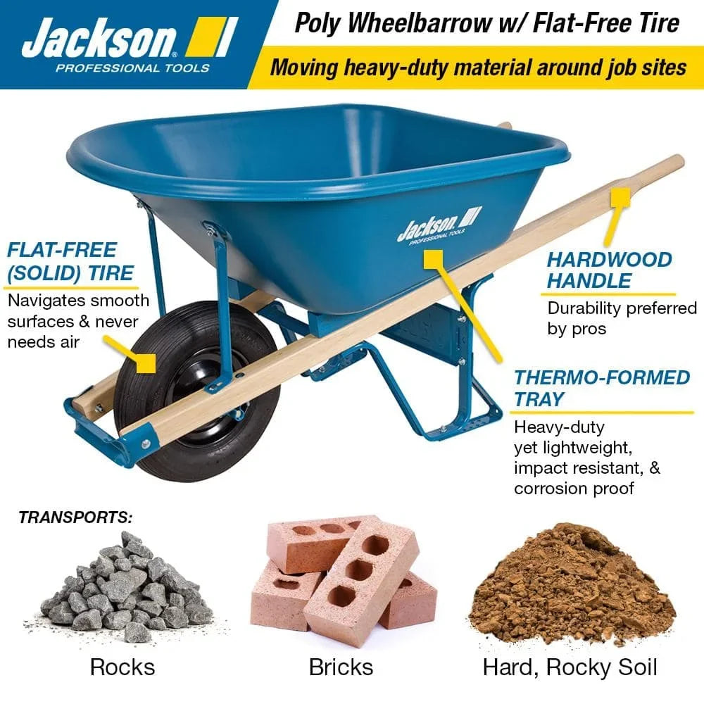 Jackson Blue Steel Pneumatic Contractors Wheelbarrow 6 Cu Ft