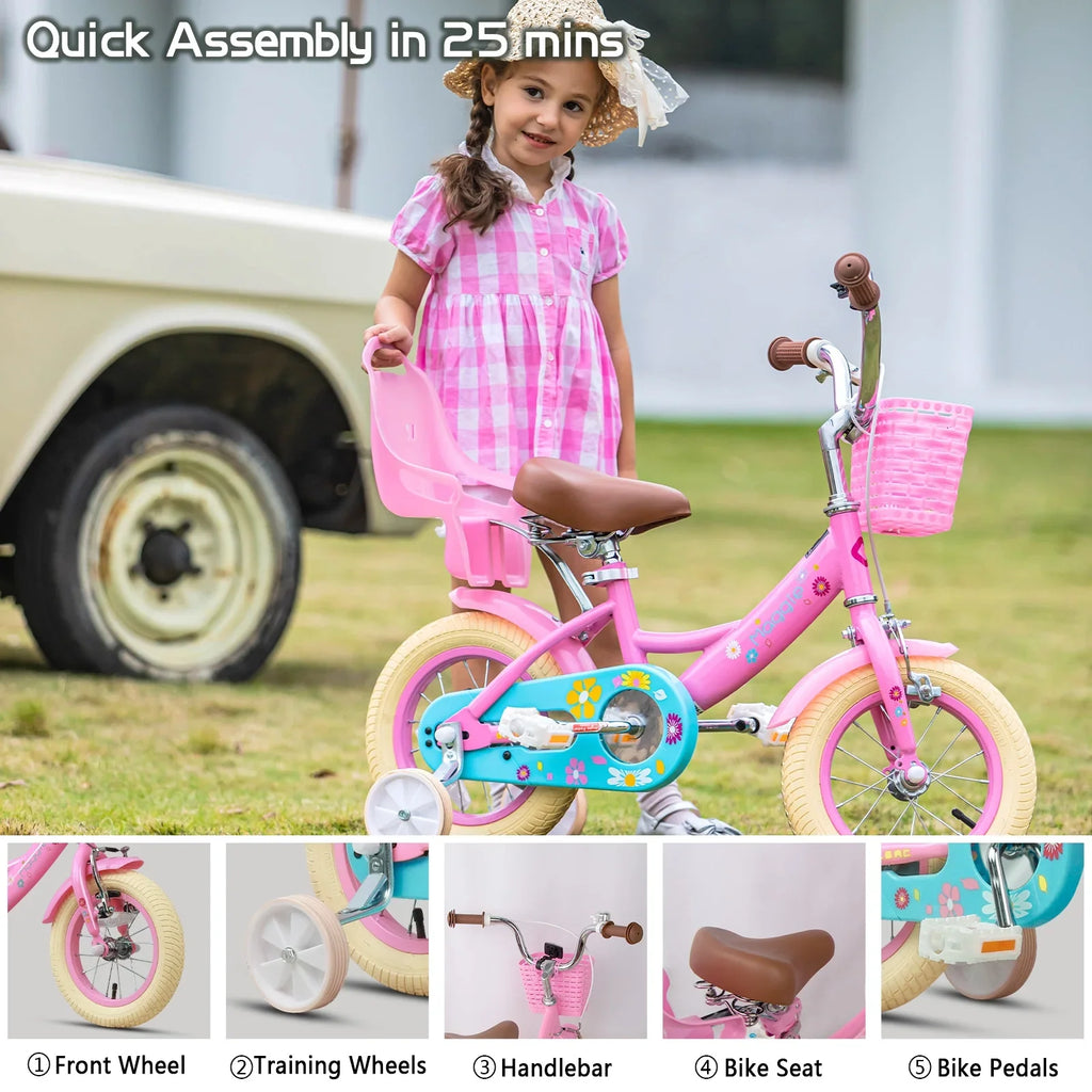 Glerc Maggie 12 inch Kids Girls Bike for Ages 2-4 Years Child, Peach