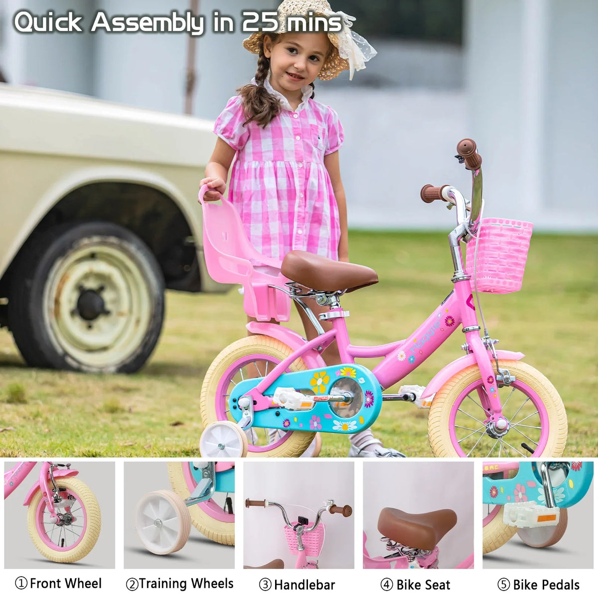 Glerc Maggie 12 inch Kids Girls Bike for Ages 2-4 Years Child, Peach
