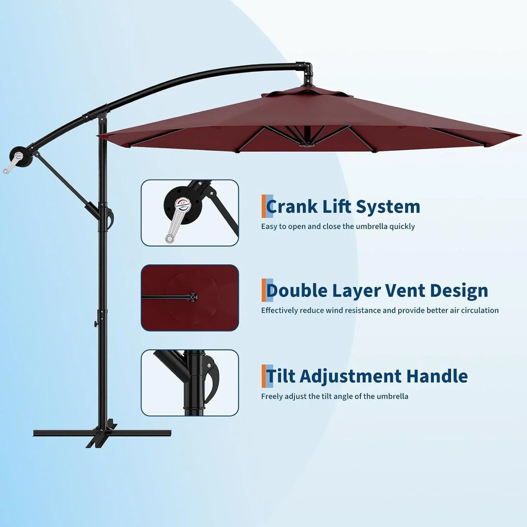 Emorefun Cantilever Umbrella, 10ft Heavy Duty Patio Umbrella with Easy Lift & Tilt Adjustment, Large Outdoor Umbrella for Deck Pool Garden Backyard, Navy Blue