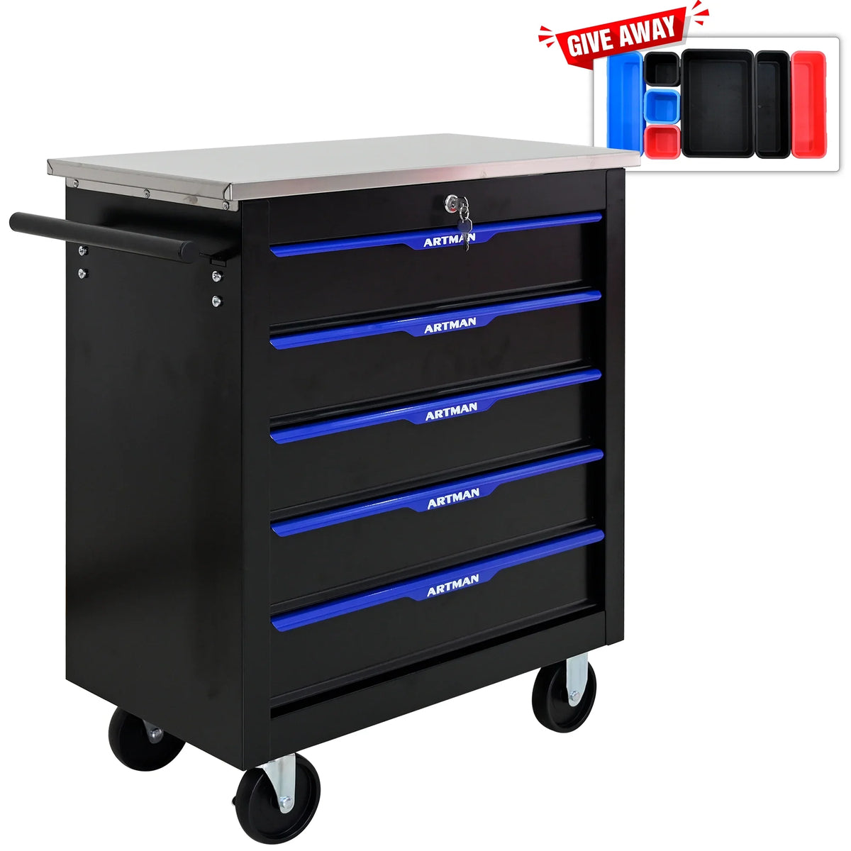 ARTMAN 6-Drawer Tool Storage Chest with Lockable Wheel,6 Drawer Tool Storage Cabinet for Garage, Warehouse, Repair Shop