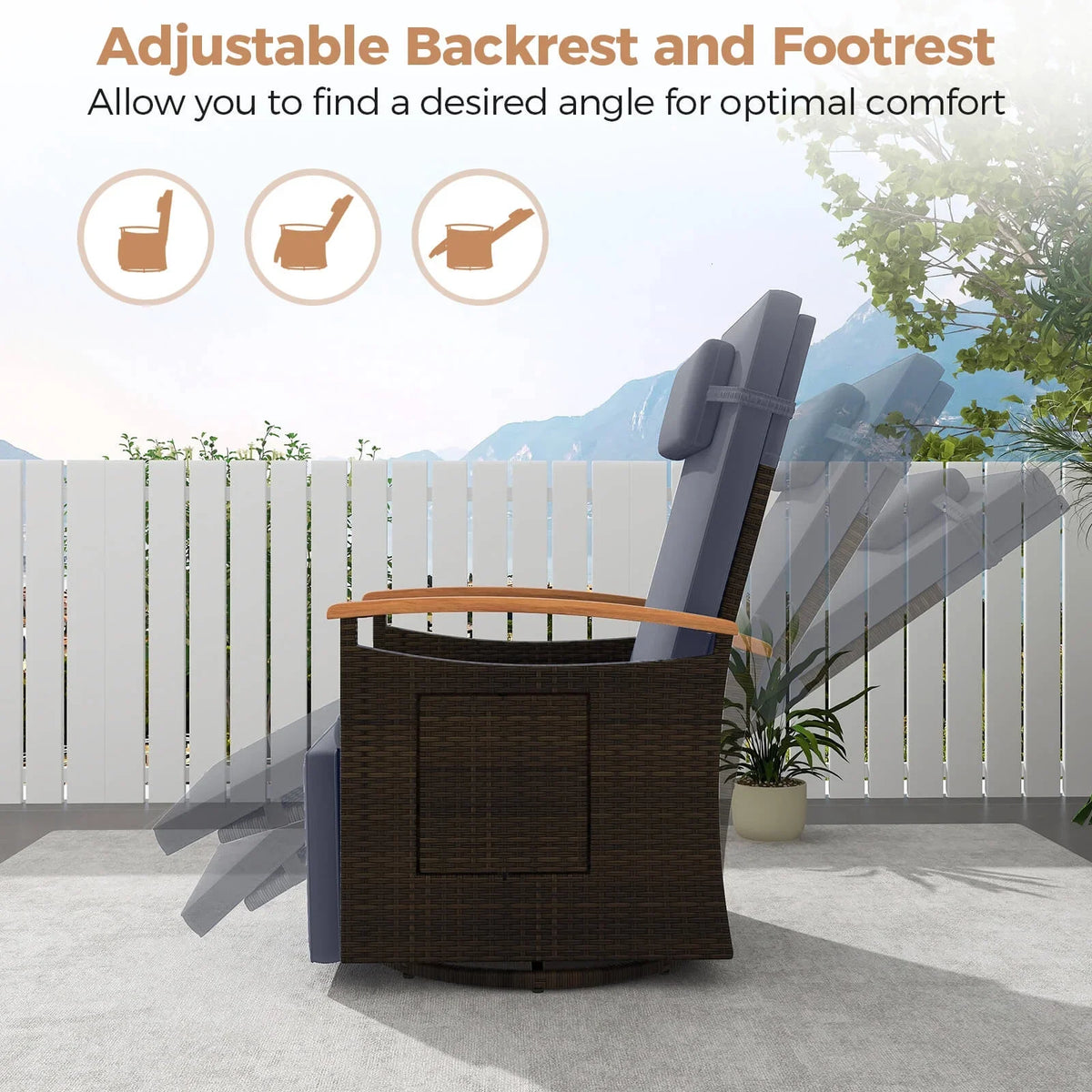 Costway Outdoor 360" Swivel Rattan Recliner Chair Patio Wicker Chaise Lounge Chair Beige
