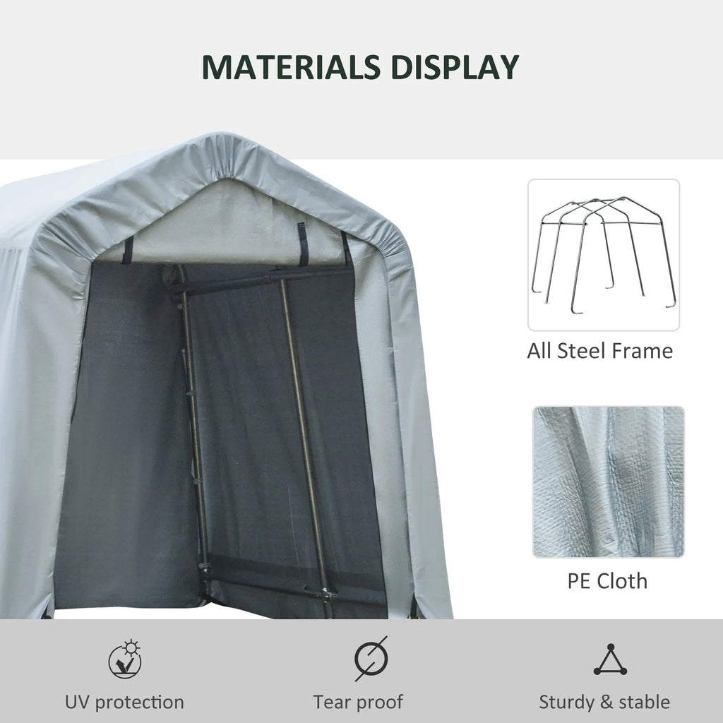 Outsunny 6'x8' Outdoor Storage Shelter with Rollup & Zipper Door, Heavy Duty Carport Shed for Motorcycle Garden Storage, Grey