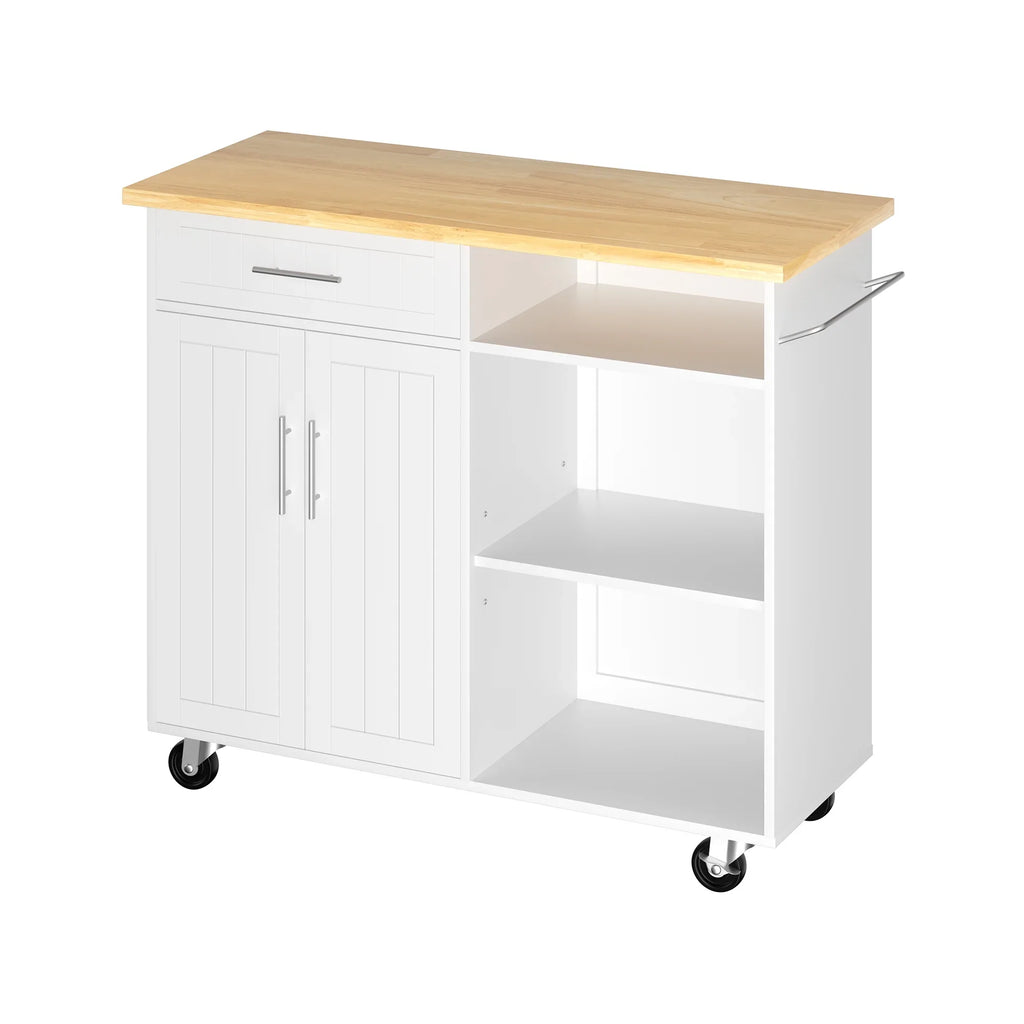 Walsunny Kitchen Island Table Stand with Storage on Wheels,Rolling Kitchen Cart Storage Cabinet with Drawer,White