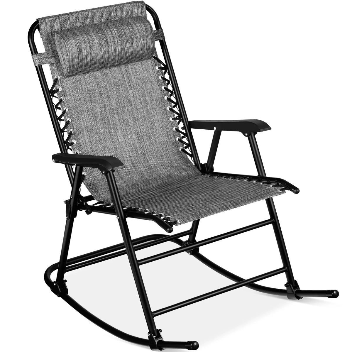 Best Choice Products Folding Outdoor Zero Gravity Rocking Lounge Chair w/ Headrest Pillow - Black