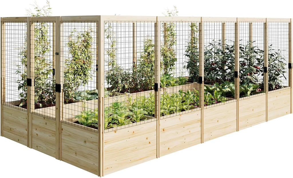 Jocisland Wooden Raised Garden Bed for Outdoor, Deep Large Planter Box with Netting for Gardening, Vegetables, Herbs"8"9"6 ft"