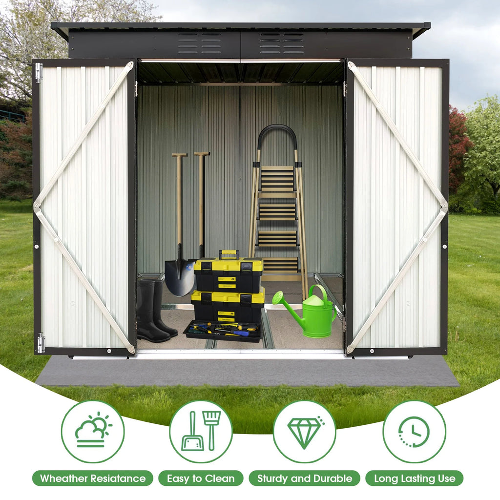Aukfa Outdoor Storage Shed, 5 X 4 FT Metal Garden Shed, Waterproof Tool Shed for Backyard Patio, Brown