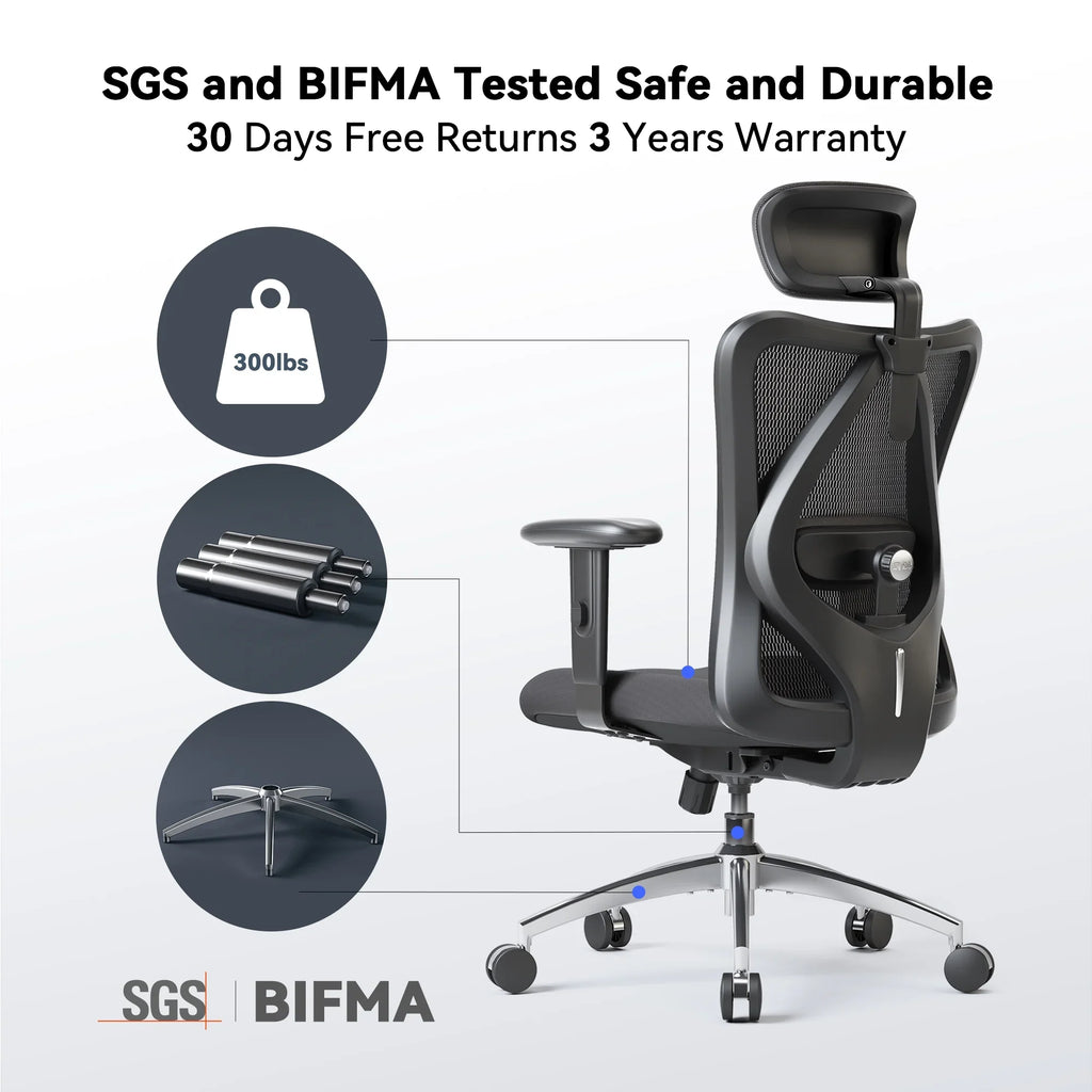 SIHOO M18 Mesh Ergonomic Office Chair with Adjustable Lumbar Support, High Back, Black