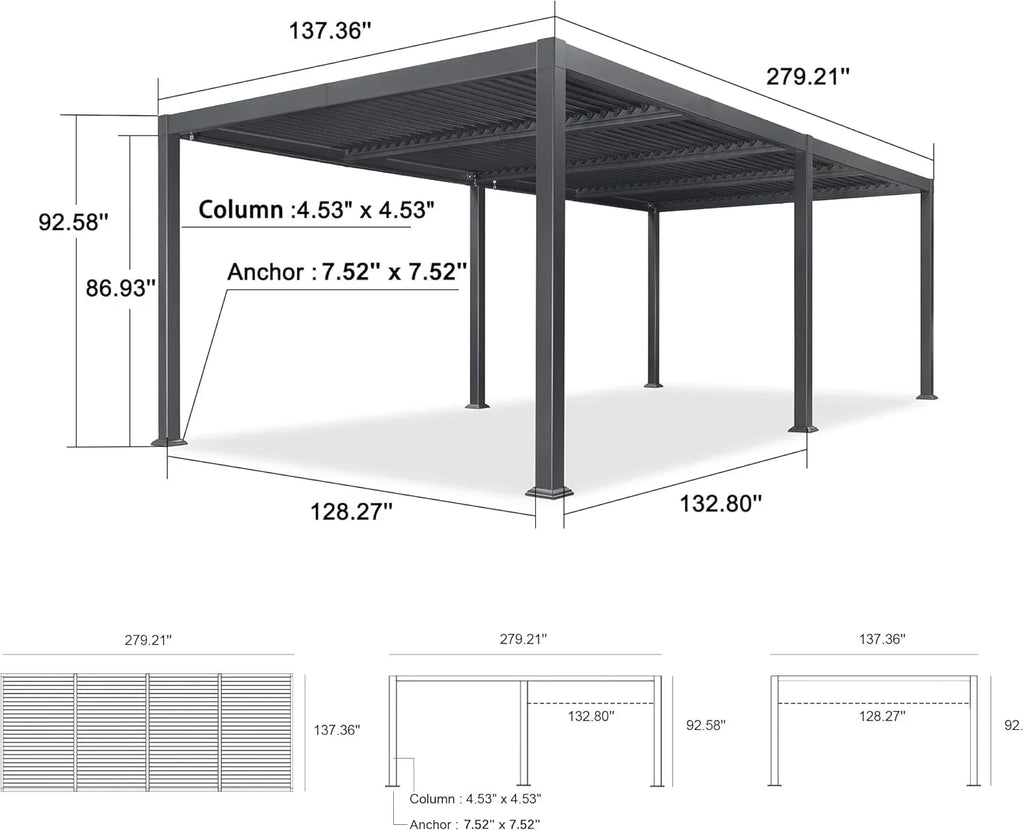 PURPLE LEAF 11'×18' Outdoor Louvered Pergola with Adjustable Hardtop Patio Pergola, Grey