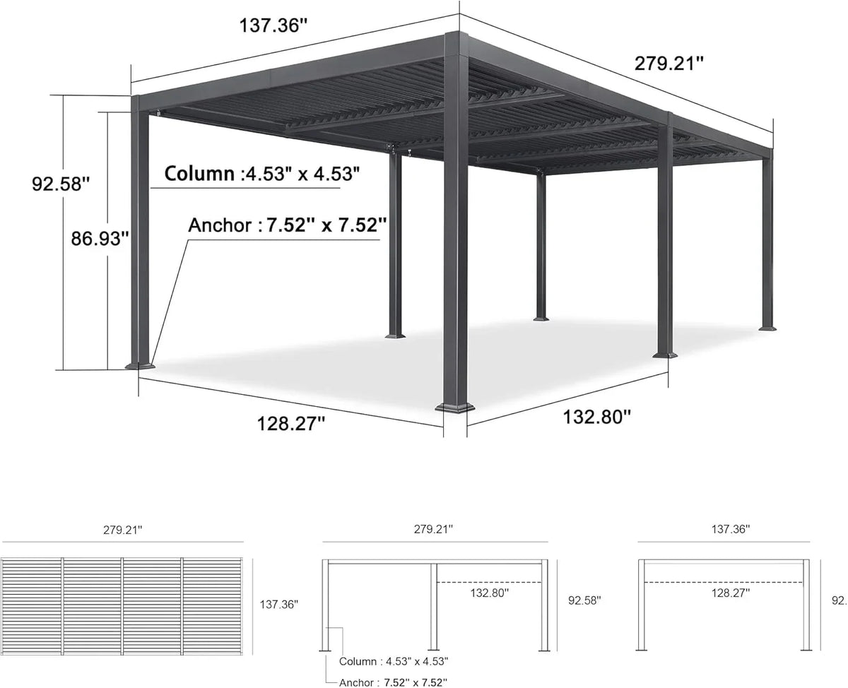 PURPLE LEAF 11'×18' Outdoor Louvered Pergola with Adjustable Hardtop Patio Pergola, Grey
