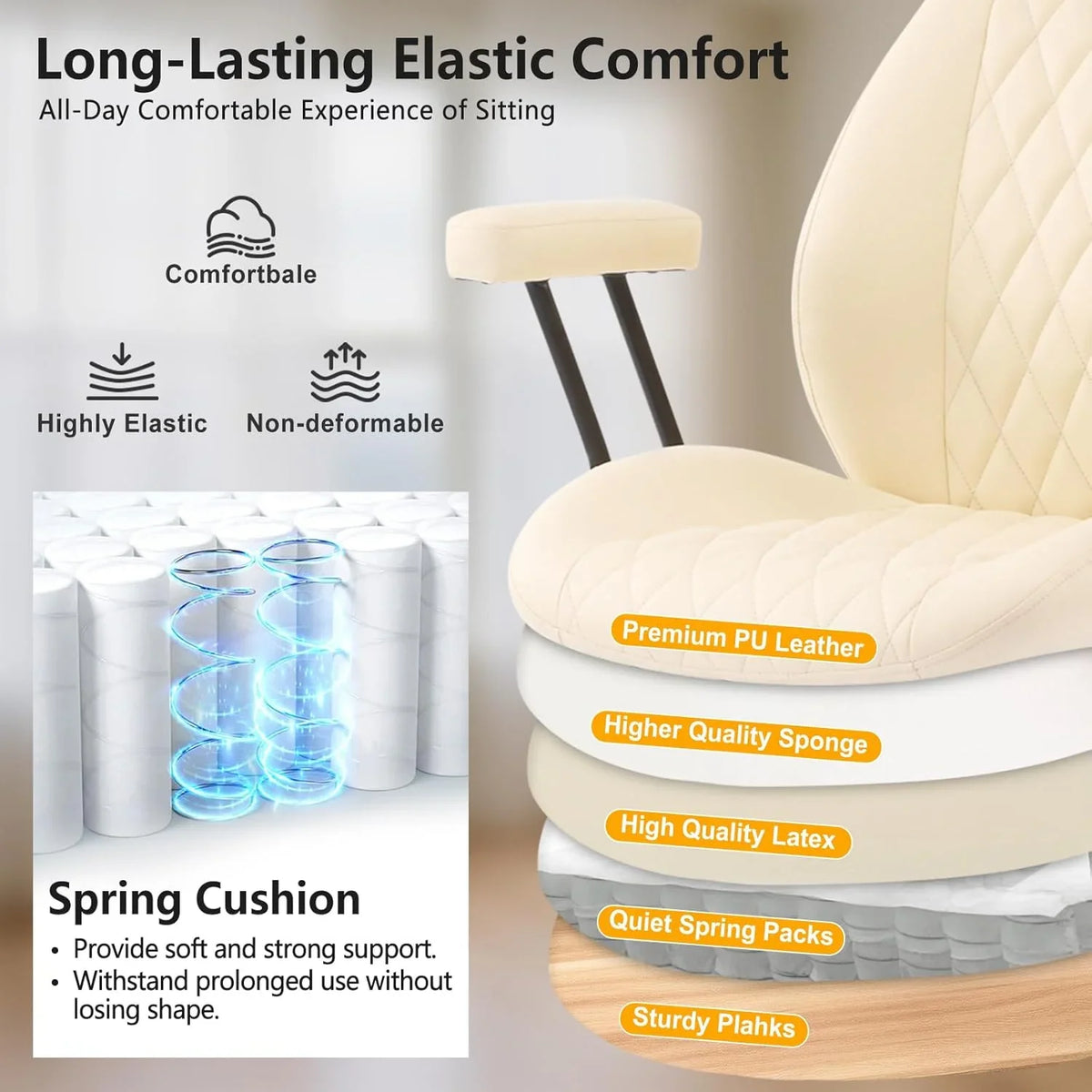 QW Home Office Desk Chair Office Rubber Casters Ergonomic Computer Chair with Lumbar Support Adjustable Height Rolling Swivel Executive Task Armrests Chair. Brown Leather