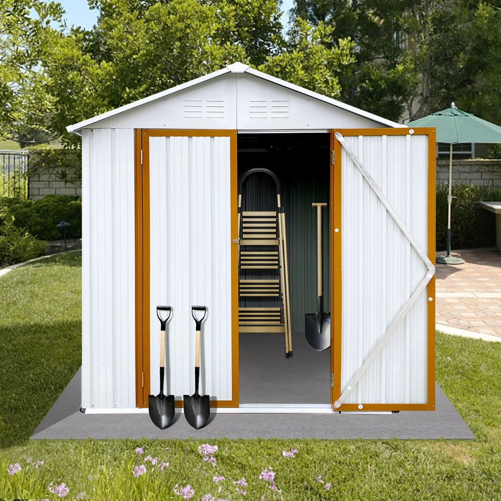 5"4 FT Outdoor Storage shed, Metal Shed with Sloping Roof and Lockable Door, Tool Shed for Bike, Toys, Backyard, Garden, Patio, White