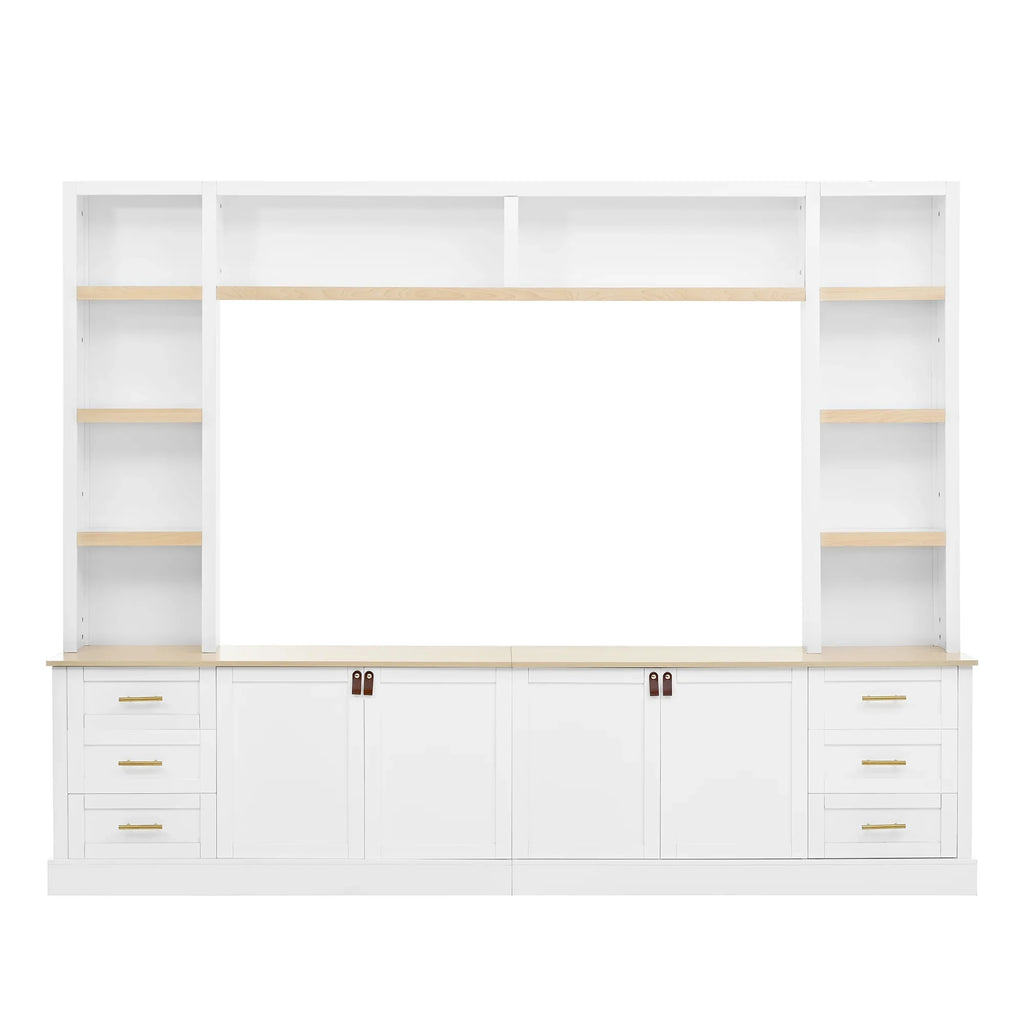 Euroco 102.3"W Farmhouse 4-Piece Entertainment Center Wall Unit with Adjustable Shelf, Modern Large TV Stand with Bookshelves