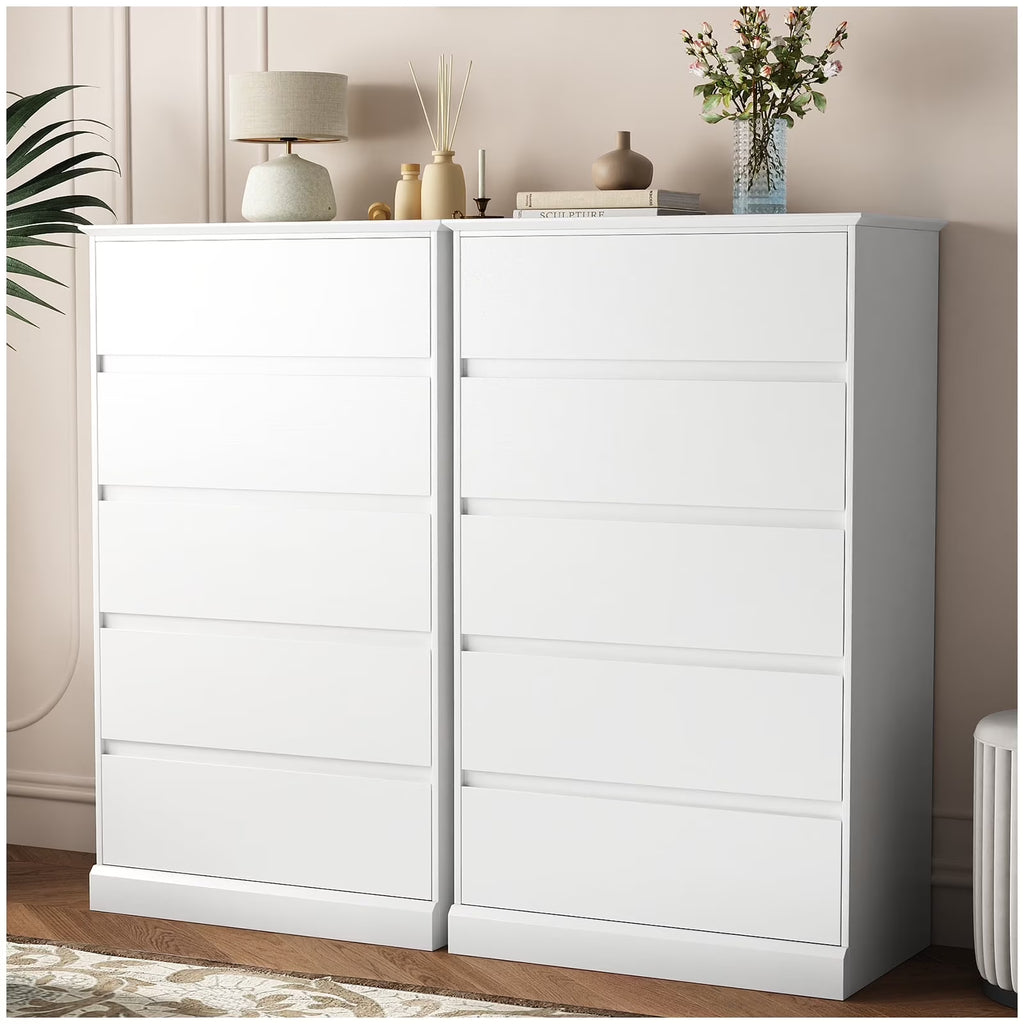 2 PCS Dresser for Bedroom, 5 Drawer Dresser Black Chest of Drawers for Living Room Dressing Room Entryway -2PCS