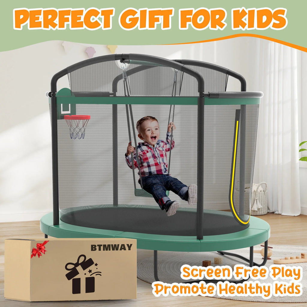 SHINPT 4x6FT Toddler Trampoline for Kids, Kids Indoor Trampoline with 771LBS Load-Bearing Capacity, Mini Trampoline Indoor & Outdoor, Small Trampoline with 4 Accessories & Adjustable Gymnastics Bar