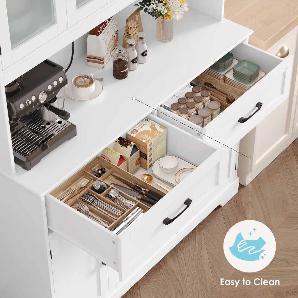Homfa 71'' Tall 2 Drawer Kitchen Pantry Buffet Hutch, 4 Door Freestanding Cupboard Storage Cabinet, White