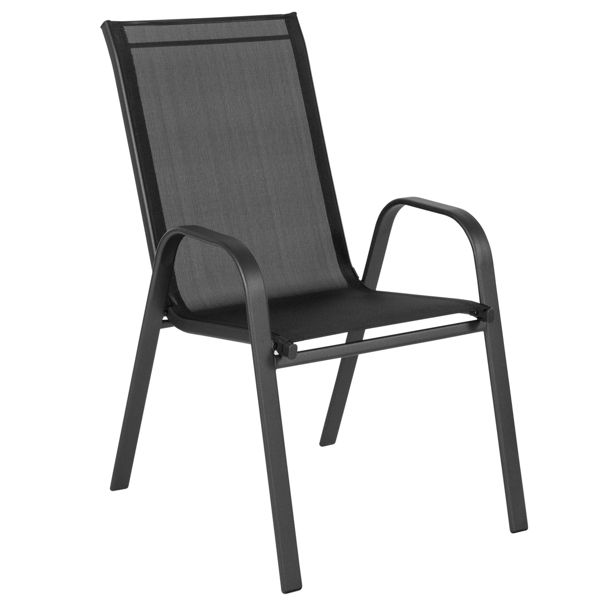 Emma + Oliver 4 Pack Gray Outdoor Stack Chair with Flex Comfort Material - Patio Stack Chair