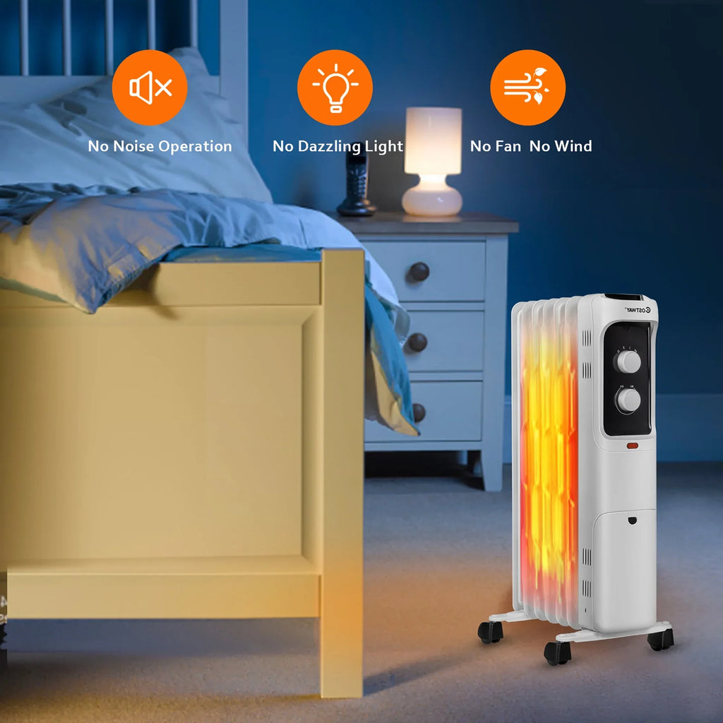 Costway 1500W Oil Filled Heater Portable Radiator Space Heater w/ Adjustable Thermostat White