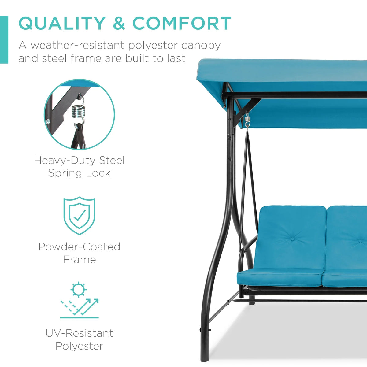 Best Choice Products 3-Seat Outdoor Converting Canopy Swing Glider Patio Hammock w/ Removable Cushions - Burgundy