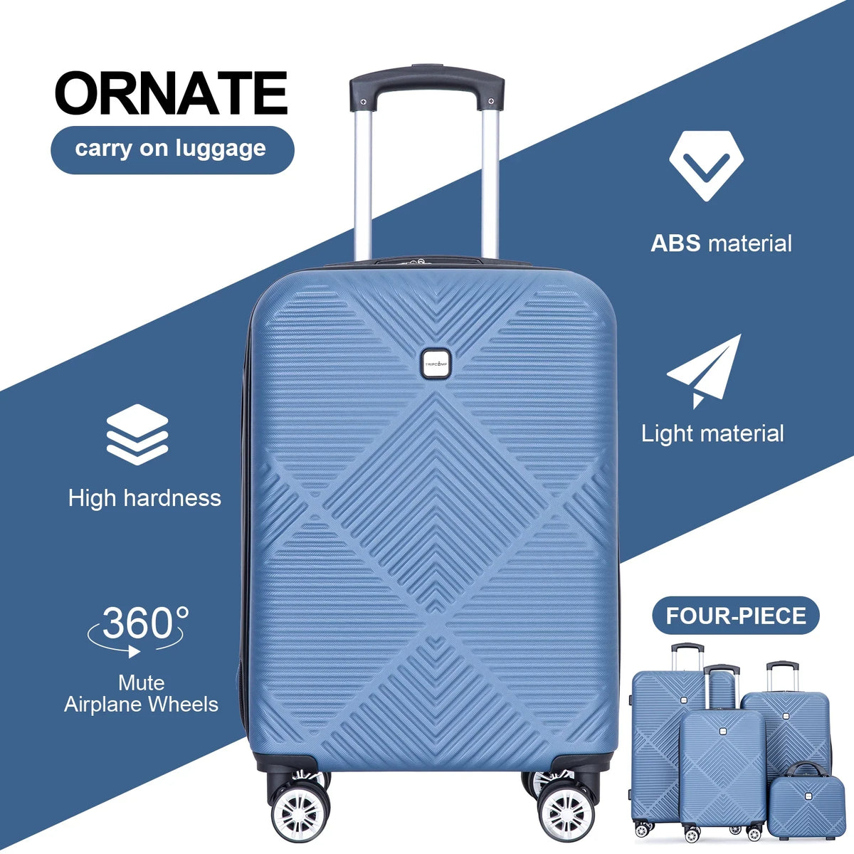 Tripcomp Luggage Sets 4 Piece Suitcase Set (14/20/24/28)Hardside Suitcase with Spinner Wheels Lightweight Carry on Luggage(Black)