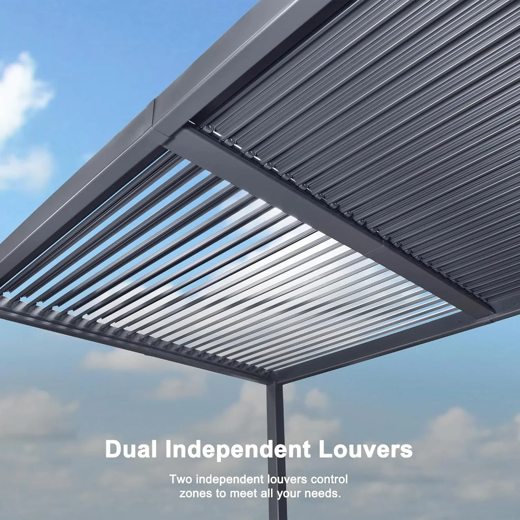 PURPLE LEAF 11'×18' Outdoor Louvered Pergola with Adjustable Hardtop Patio Pergola, Grey