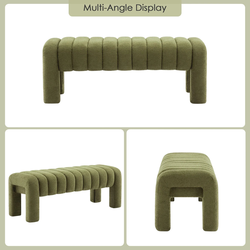 Zesthouse 63" End of Bed Bench, Linen Tufted Upholstered Ottoman Bench with Padded Seat and Solid Wood Leg, Modern Entryway Bench for Bedroom, Living Room, Beige