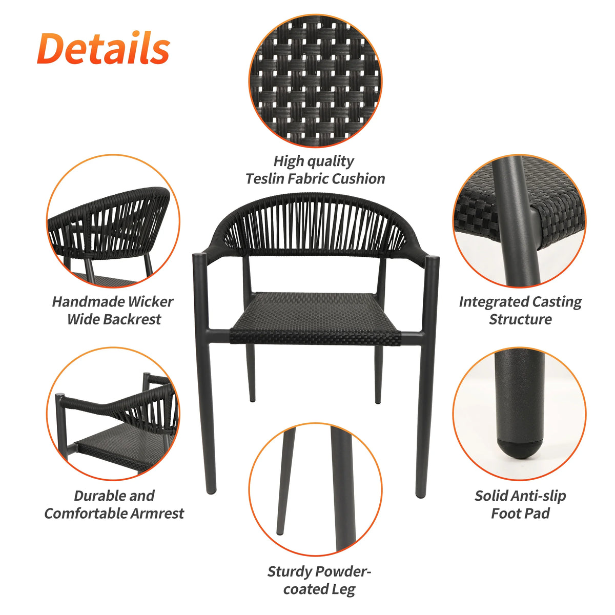 Vmopu New Set of 4 Gray Outdoor Stackable Dining Chair, PE Rattan for Bistro Restaurant Garden