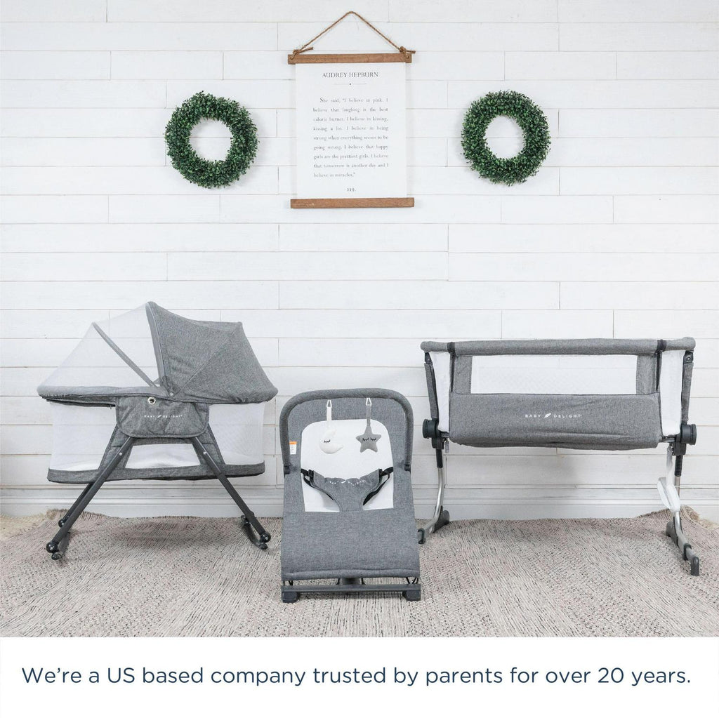 Baby Delight Beside Me Dreamer Bassinet & Bedside Sleeper. Charcoal Tweed. Ages 0-5 Months (Unisex)