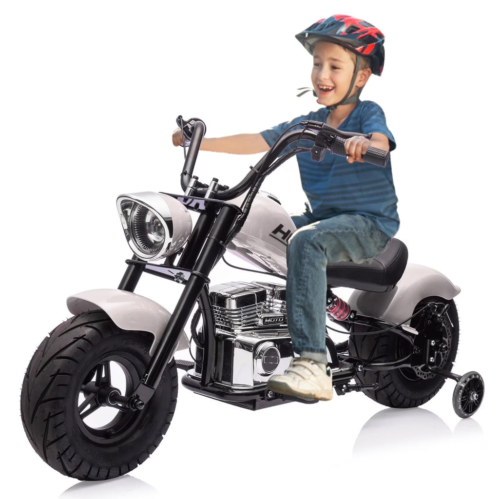 Towallmark 36V Kids Electric Dirt Bike, 350W Off-Road Motorcycle, Max 16.5 Mph, Ride On Electric Motorcycle with Removable Training Wheels, Spring Suspension, Leather Seat, Led Light,Music