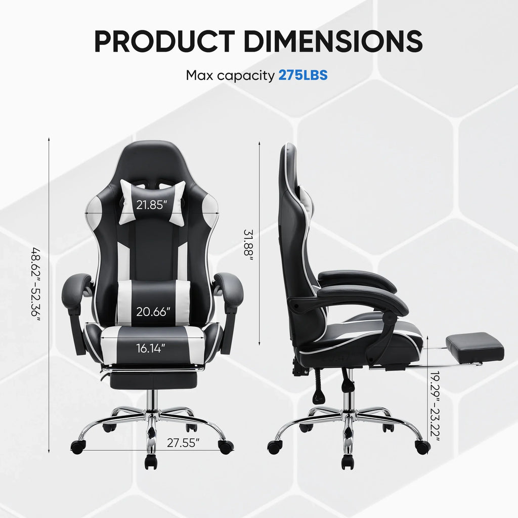MCQ Ergonomic Swivel Gaming Chair with Headrest Lumbar Support for Home Office, Black and Grey